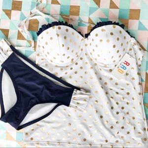 Rad Swim Gold White and Blue Two Piece Swim Suit